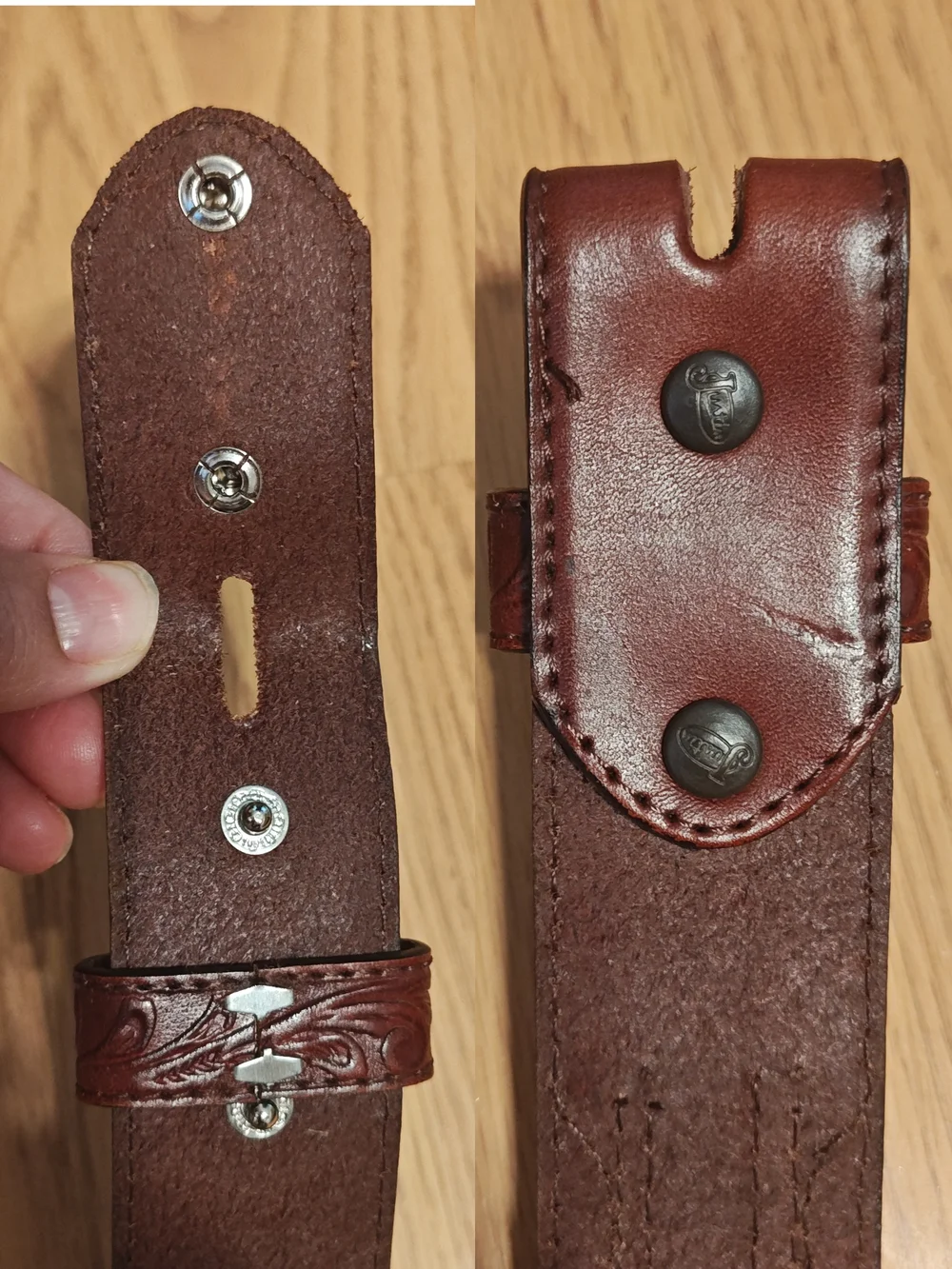 Justin Men's Western Tooled Brown Leather & Braided Horsehair Belt - Size 36